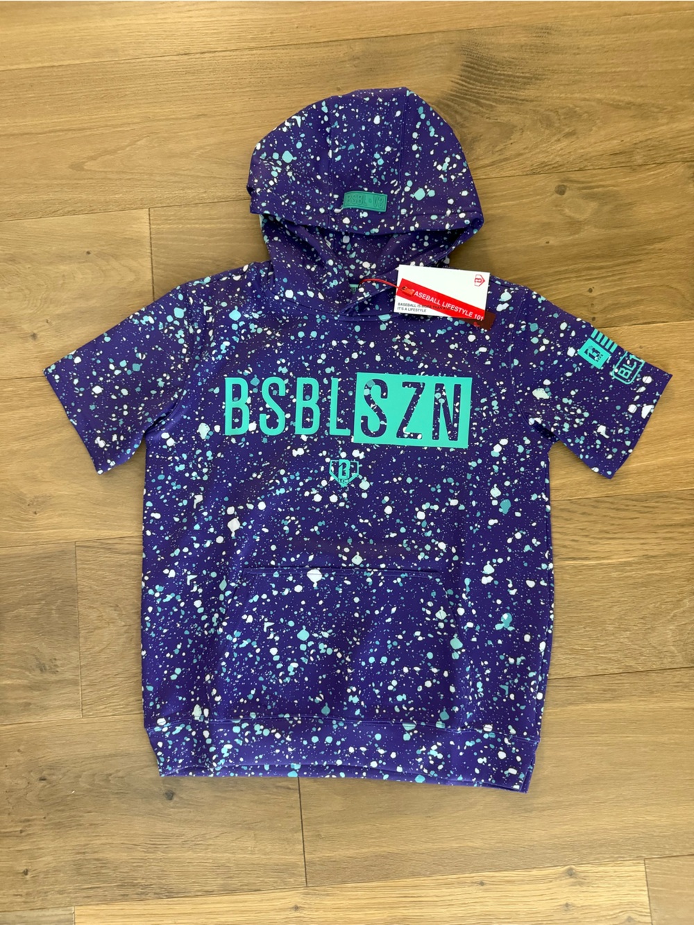 Baseball Lifestyle 101 - BSBL-SZN Youth Short Sleeve Hoodie V3 - Splatter Purple